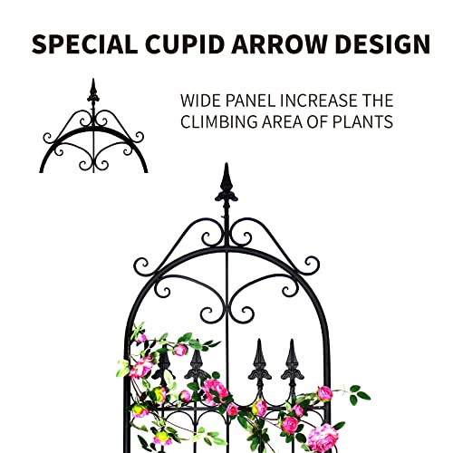 Garden Trellis for Climbing Plants, 86" H x 21.7" W Heavy Duty Metal Trellis, 7.2FT Rustproof Black Iron Vine Support Trellis with 9.8" Ground Stakes, Decorative Cupid Arrow Design for Roses - size: 86 inch-1 pack