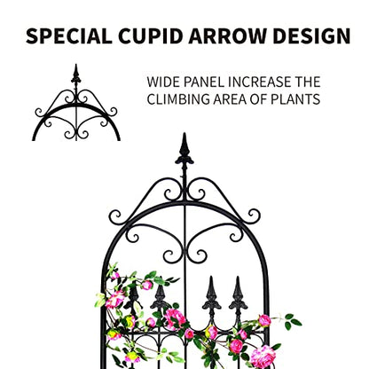 Garden Trellis for Climbing Plants, 86" H x 21.7" W Heavy Duty Metal Trellis, 7.2FT Rustproof Black Iron Vine Support Trellis with 9.8" Ground Stakes, Decorative Cupid Arrow Design for Roses - size: 86 inch-1 pack