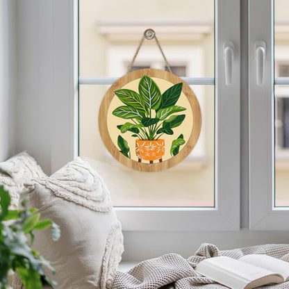 Boho Vintage Potted Plant Front Door Sign, Retro Tropical Calathea