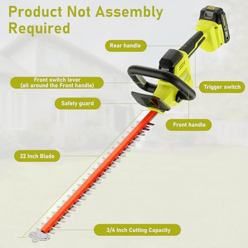 22 inch Hedge Trimmer Cordless with 2 Battery and Charger, 20V Bush Trimmer
