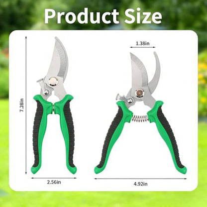 Garden Pruning Shears Set, Bypass Pruner & Straight Blade Garden Scissors, Heavy Duty Hand Garden Clippers for Trimming Branches, Flowers, Plants & Fruit Picking green