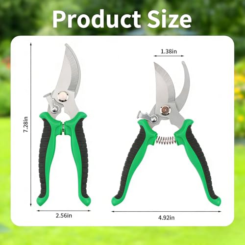 Garden Pruning Shears Set, Bypass Pruner & Straight Blade Garden Scissors, Heavy Duty Hand Garden Clippers for Trimming Branches, Flowers, Plants & Fruit Picking green