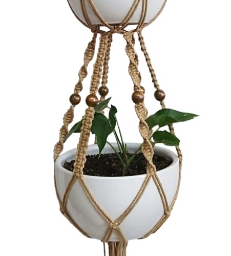 65 Inch Macrame Plant‑Hanger, Jute‑Rope Hanging‑Planter for 8‑10‑Inch Pots