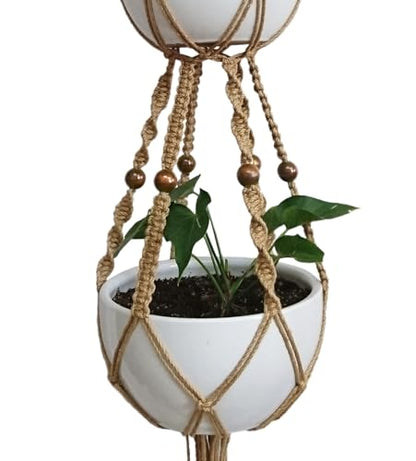 65 Inch Macrame Plant‑Hanger, Jute‑Rope Hanging‑Planter for 8‑10‑Inch Pots