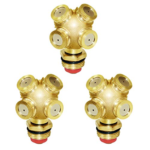Joywayus Brass Misting Spray Nozzle 1/2" NPT Male 4-Holes Garden Sprinklers Irrigation Connector Water Sprinklers Mister Heads Fitting with Filter Mesh (Pack of 3) - size: 4 Holes-1/2"NPT