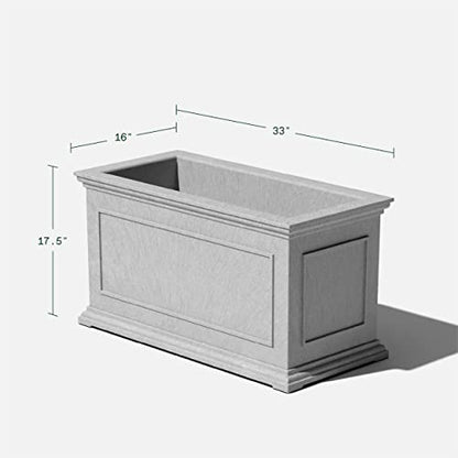 Veradek Brixton Series Large Plastic Planter - Gray, Outdoor, All-Weather Resistant, Dimensions 17.5"H x 16"W x 32"L, Classic Estate Design for Flowers, Trees, Shrubs - color: Gray