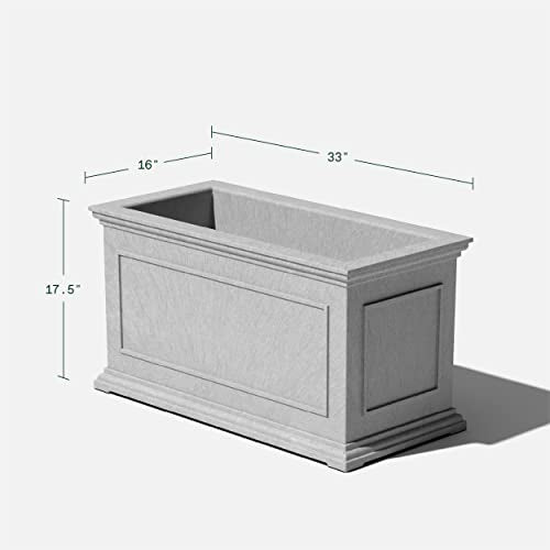 Veradek Brixton Series Large Plastic Planter - Gray, Outdoor, All-Weather Resistant, Dimensions 17.5"H x 16"W x 32"L, Classic Estate Design for Flowers, Trees, Shrubs - color: Gray