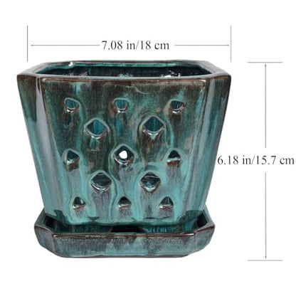 W&W Orchid Pot with Holes and Saucer for Repotting, Green Mix, 7" - color: Green Mix