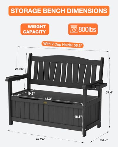 YEFU Outdoor Bench, Heavy Duty Garden Storage Bench, Weatherproof, Black - color: Black