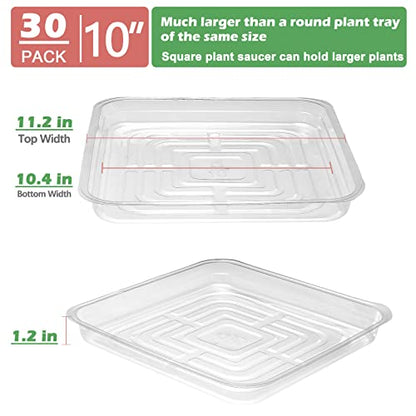 30 Pack Plant Saucers for Indoors 10 Inches Plant Trays for Pots Plastic Trays for Plants Square Plant Drip Trays for Potted Plants Flower Pot Saucers Clear Plant Plates to Catch Water, Bulk - size: 10 Inches
