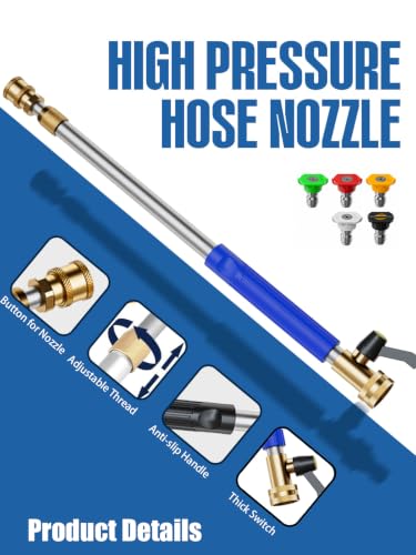 Adjustable Jet Nozzle High Pressure Hose Nozzle, 18-33” Hydro Nozzle Wands - color: Blue, size: 33inch