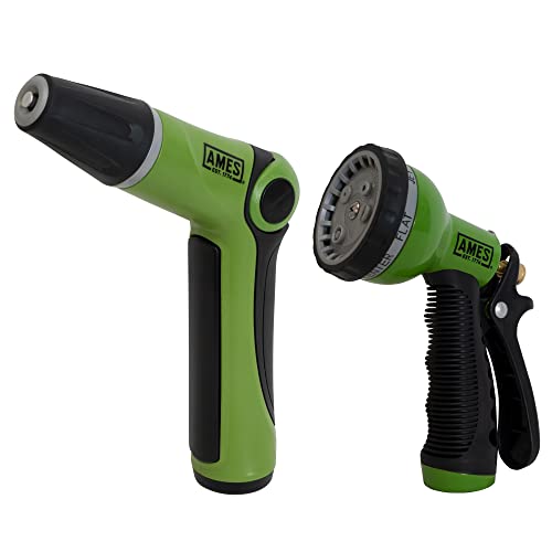 AMES (2) Piece Water Sprayer Set with (1) Jet Hose Nozzle and (1) 7-Pattern Spray, High Pressure, Heavy Duty, Adjustable, Soft Grip, For Lawn and Garden, Green/Black - style: Sprayer Set