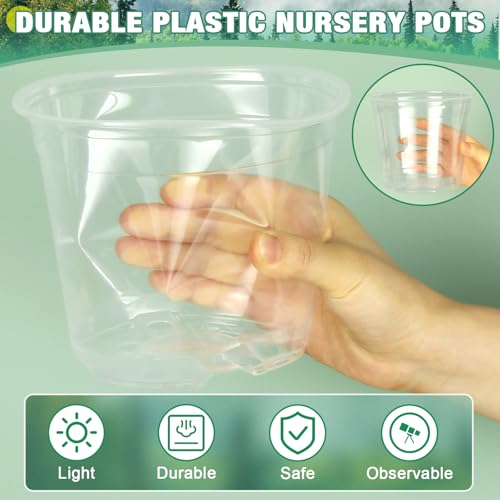 RAOOKIF 10 Inch Nursery Pots with Saucers, 4 Pack Large Size Clear Nursery Pots with Drainage Hole for Indoor Outdoor Plants, Plastic Clear Pots for Plants for Flowers, Succulents, Vegetable - size: 10 inch-4pcs