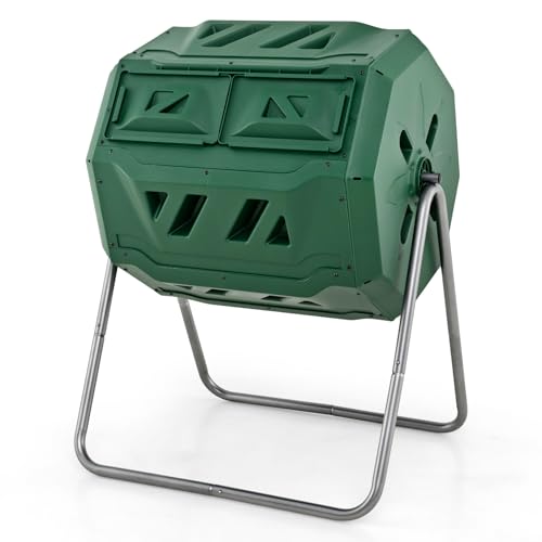 Outdoor Compost Tumbler, 43 Gallon Rotating Tumbling Composter with Dual Chamber, 2 Sliding Doors & Gloves, Large Composting Bin for Garden Yard Waste for Outdoor, Garden, Yard (Green) - color: Green