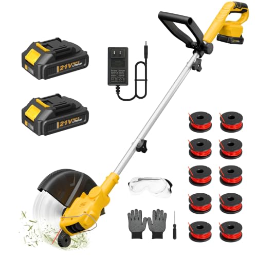 21V Electric Weed Wacker, Auto Line Feed High-Torque Motor - color: Yellow