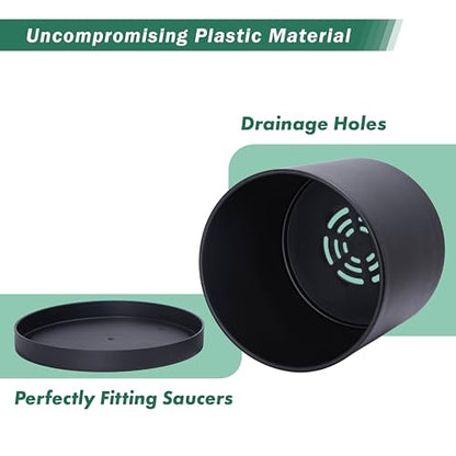D'vine Dev Plastic Planter Pot with Saucer, 10 in, Black, 74-X-B-2 - color: Matte Black, size: 10 Inch