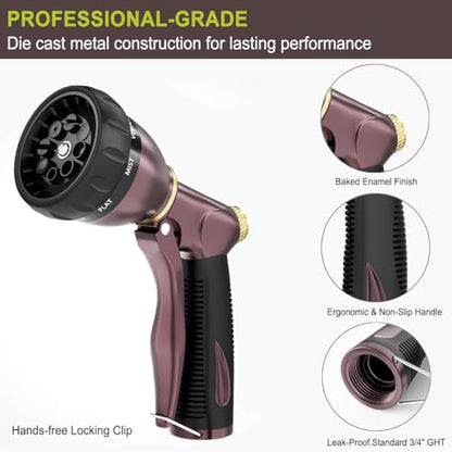 FANHAO Metal Water Hose Nozzle Heavy Duty, 8 Spray Patterns, High Pressure - color: Bronze
