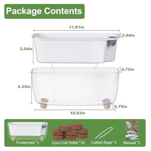 Oliz Self-Watering Planter with Coco Coir, Clear Modern Rectangular Pot