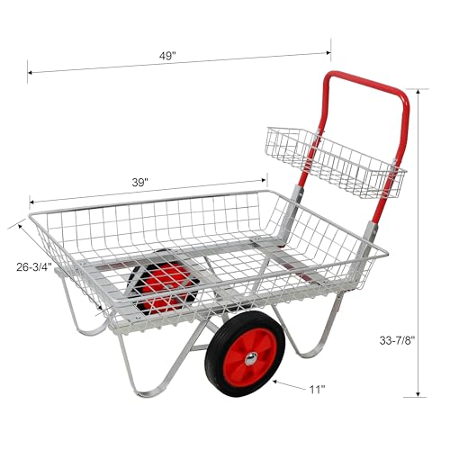 Heavy Duty Garden Utility Cart with Wheels, 330 lbs Rolling Trolley with Steel Frame and Large Rubber Tires for Yard Patio Lawn Plant Tool Transport