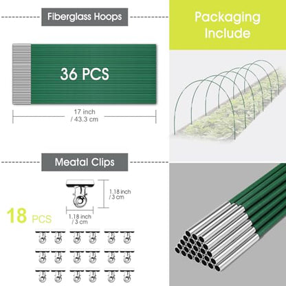 RIFNY 36 PCS Garden Hoops for Raised Beds, Greenhouse Hoops for Row Cover - style: 36 PCS-0.28" Dia-Green
