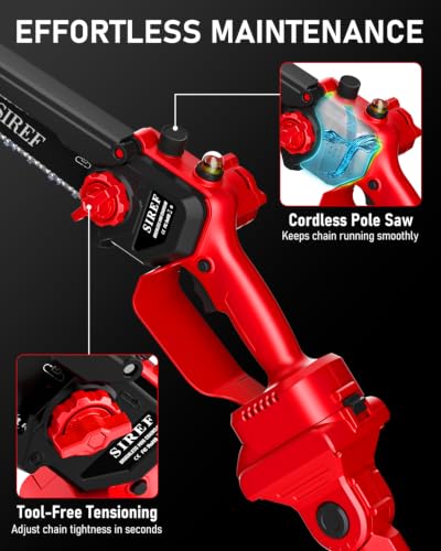 Electric Pole Saw 6“ Mini Chainsaw Cordless Brushless 4.0Ah Batteries Fast Charger Telescopic Power Pole Saw Tree Trimmer Limb Branch Cutter Pruner 16 Ft Max Reach Multi-Angle Red - color: Red-1 Battery