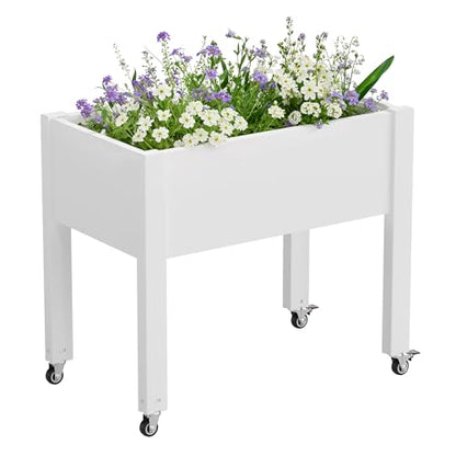 Elevated Raised Garden Bed with Wheels,Planter Box,Ashen-26.3" h - color: Ashen, size: 26.3"h