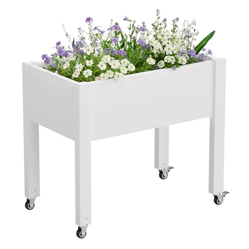 Elevated Raised Garden Bed with Wheels,Planter Box,Ashen-26.3" h - color: Ashen, size: 26.3"h