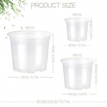 30Pack 3/4/5" Clear Nursery Pots with Drainage - size: 3/4/5Inch