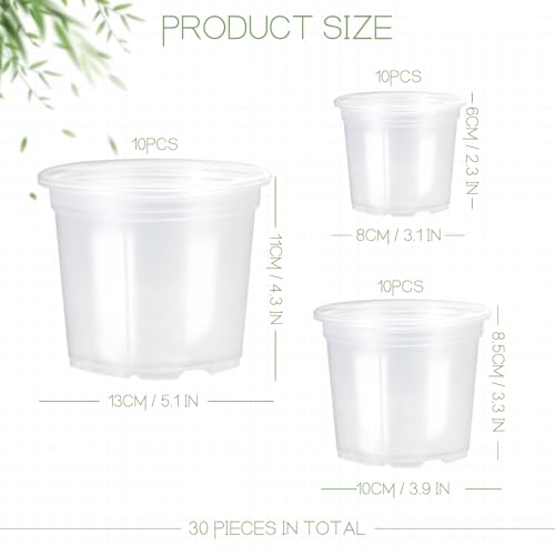 30Pack 3/4/5" Clear Nursery Pots with Drainage - size: 3/4/5Inch