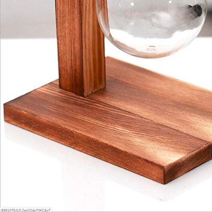 Kingbuy Hydroponic Glass Vase with Retro Wooden Stand - size: B（2 Bulb Vase）
