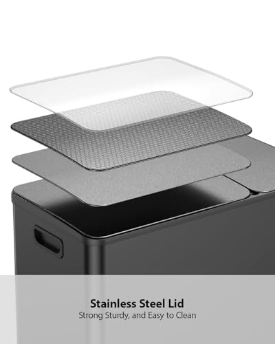 Lovewind Double Trash Can Kitchen, 13+5.5 Gallon Stainless Steel Dual Trash and Recycle Bin Combo with Silent Close Lid, Heavy-Duty Foot Pedal, Easy to Clean Garbage Can for Large Families, Black - color: Black, size: 13+5.5 Gallon