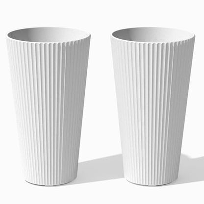 Veradek Demi Series Tall Planter - Tall Tapered Outdoor Planter with Shelf - color: White, style: Narrow Groove -2 Pack