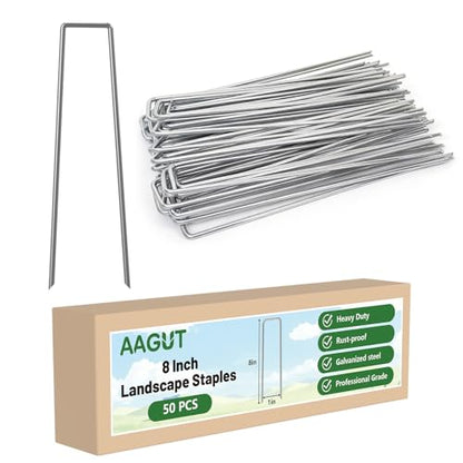 AAGUT Landscape Staples 8 Inch Galvanized Anti-Rust Garden Stakes 11 Gauge - color: Silver, size: 8'' x 50Pcs-11Ga
