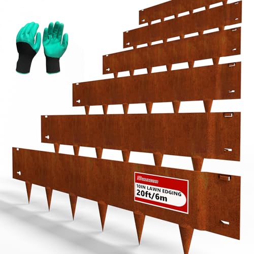 40"x10" Corten Steel Landscape Edging, 6-Pack (20ft Total) – Rusted Metal Garden Border, Lawn & Flower Bed Edging, Decorative Hammer-in Outdoor Landscaping Border for Yard, Pathways & Driveways - color: Rusted, size: 6 Pack ( 40 x 10IN )