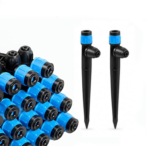 25-Pack Adjustable Watering Spikes, Blue Vortex Drip Emitters with Stakes - color: 25pcs-Blue 360 Degree Sprayer