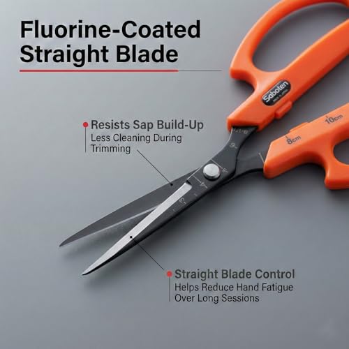 Saboten Fluorine Coated Straight Blade Trimming Scissors Orange PT-1 160mm Precision Gardening Bonsai and Floral Shears Made in Japan - color: Orange, size: Non-Stick Straight Blade