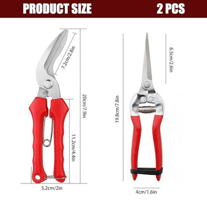 2 Pcs Garden Pruning Shears, Multifunctional Garden Scissors Set, 8" Stainless Steel Straight&Angled Pruning Floral Shears, Garden Shears for Cutting Flowers, Trimming Plants, Picking Fruits