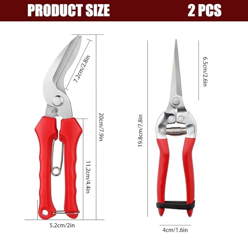 2 Pcs Garden Pruning Shears, Multifunctional Garden Scissors Set, 8" Stainless Steel Straight&Angled Pruning Floral Shears, Garden Shears for Cutting Flowers, Trimming Plants, Picking Fruits