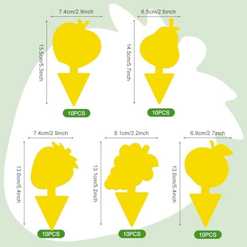 Yellow Sticky Traps for Plant Gnats, 50 Pack Fungus Gnat Trap, Effective Sticky Gnat Traps for Indoor and Outdoor Plants - color: Fruit