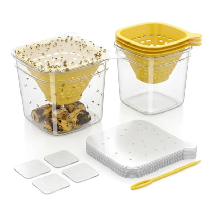 Fruit Fly Traps for Indoors, DIY Fruit Fly Traps - 4X Reuseable Funnel Traps + 24x Clear Sticky Trap - No-Mess, Uses Natural Bait - size: 4 Fruit Fly Trap + 24PCS Sticky Trap