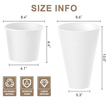 Kante Set of 2 White Plastic Round Planters 13" Tall Home & Outdoor - color: White, size: 13" H