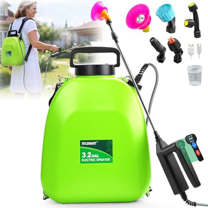 Battery Powered Backpack Sprayer 3.2Gallon, Electric Sprayer with 3-Adjustable Sprayings, Battery Indicator, 5 Nozzles, 41" Retractable Wand, Rechargeable Garden Sprayer for Weed, Lawn&Yard - size: 3.2 Gallon