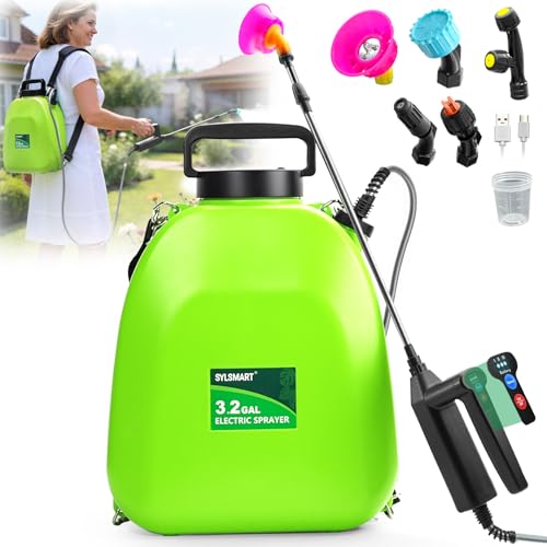 Battery Powered Backpack Sprayer 3.2Gallon, Electric Sprayer with 3-Adjustable Sprayings, Battery Indicator, 5 Nozzles, 41" Retractable Wand, Rechargeable Garden Sprayer for Weed, Lawn&Yard - size: 3.2 Gallon