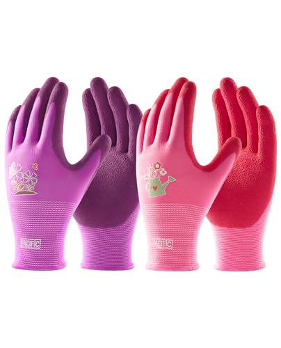 PACIFIC PPE 6 Pairs Gardening Gloves for women and Ladies, Rubber Coated Garden Gloves, Outdoor Protective Work Gloves, Medium Size fits Most, Purple & Red - color: Purple+red, size: Medium (Pack of 6)