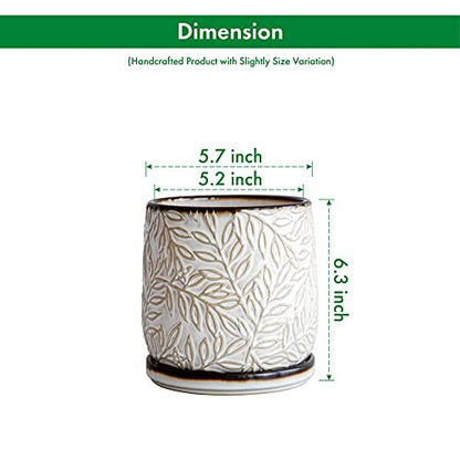 D'vine Dev Embossed Leaves Ceramic Planter, 6 in, Smoked White, 27-A-X-1 - color: Smoked White, size: 6 Inch