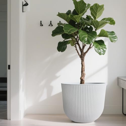 Worth Garden Plastic Round Large Planters, Set of 2 White Plant Pots - color: White, size: 2-Pack
