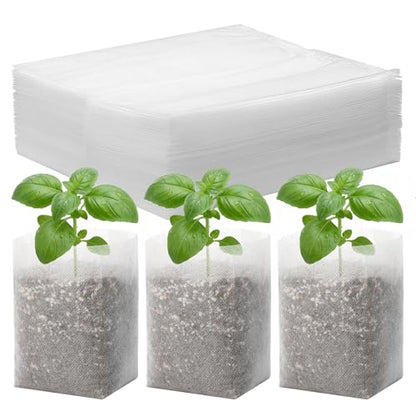 100pcs Plant Nursery Bags, 5.9x6.3 inches Non-Woven Fabric Flower Tree Seed Starters, Garden Plants Seedling Grow Pouch Pots for Seed Starting Growing - color: White, size: 5.9"x6.3"/Pack of 100