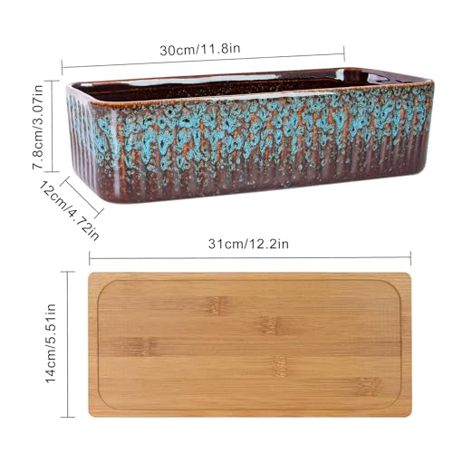 Succulent Pots, 12'' Long Rectangle Planters with Tray, Windowsill Planter - color: Blue
