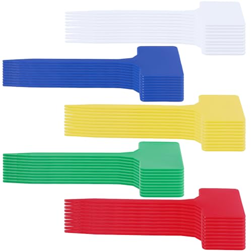 50Pcs 5 Colors Outdoor Plastic Plant Labels Garden Marker Sign Waterproof T-Type Garden Flower Potting Name Stake Tags for Potted Plants Vegetable Fruit Herb Nursery Outdoor Gardening Seeding - color: Mixed Color
