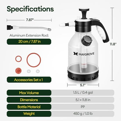 MAYGROVE 50oz Pump Sprayer, Hand Water Spray Bottle